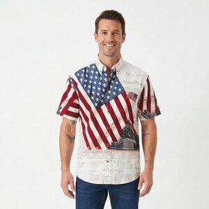 Cotton Traders Sport Shirt Men's Button Americana Patriot Constitution Flag L